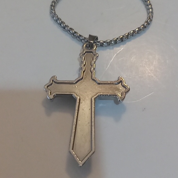Gothic Sword Shaped Cross Necklace Silver & Black - Picture 6 of 8